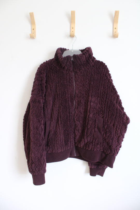 American Eagle Maroon Full Zip Sherpa Coat | L