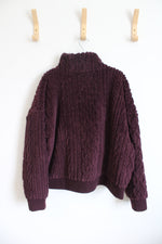 American Eagle Maroon Full Zip Sherpa Coat | L
