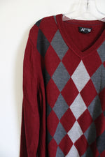 APT.9 Merino Wool Blend Red Argyle Sweater | XL