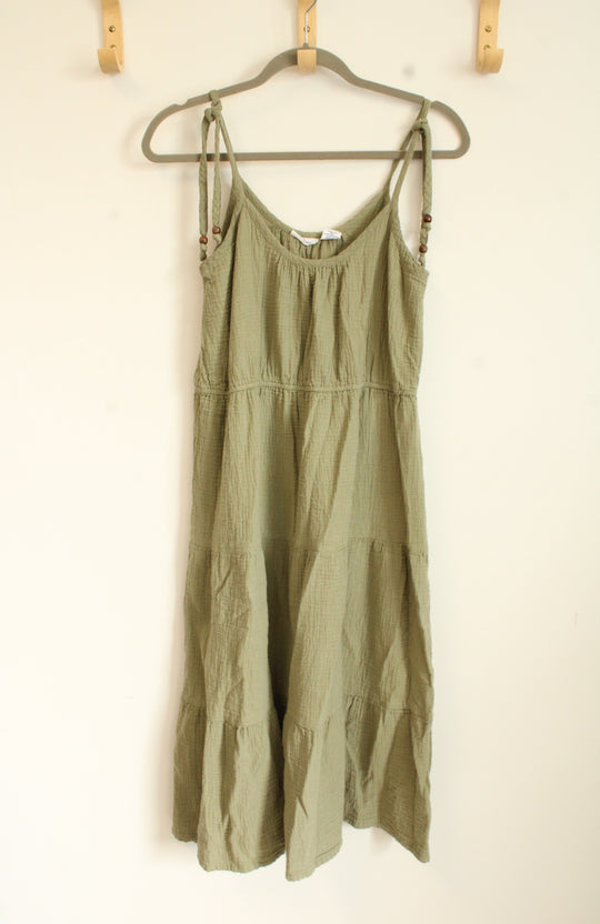 Lucky Brand Sage Green Cotton Muslin Tiered Dress | M