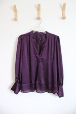 Banana Republic Deep Purple Crinkle Volume-Sleeve Blouse | L Petite