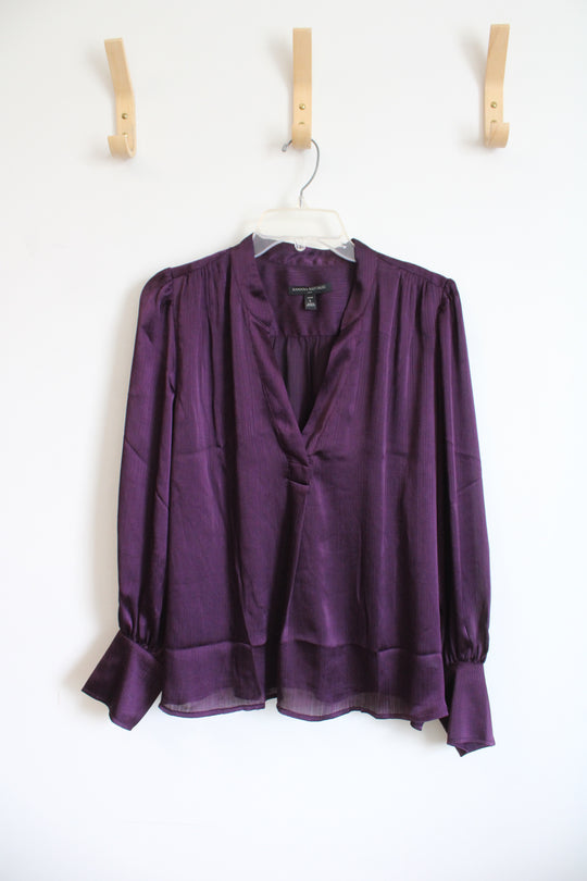 Banana Republic Deep Purple Crinkle Volume-Sleeve Blouse | L Petite
