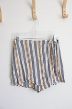 Garage White Navy & Orange Striped Shorts | S