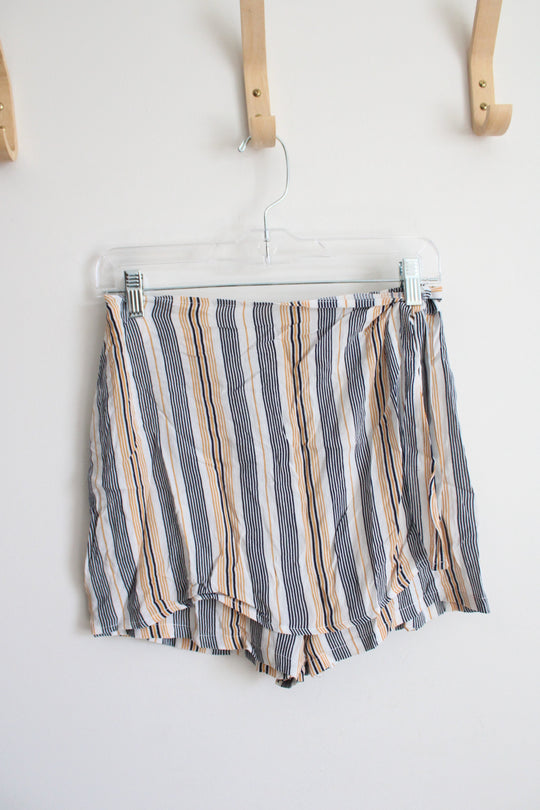 Garage White Navy & Orange Striped Shorts | S
