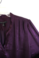 Banana Republic Deep Purple Crinkle Volume-Sleeve Blouse | L Petite