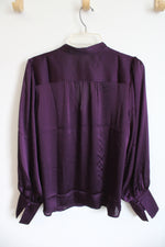 Banana Republic Deep Purple Crinkle Volume-Sleeve Blouse | L Petite