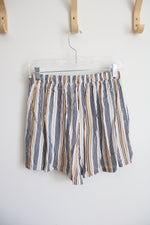 Garage White Navy & Orange Striped Shorts | S