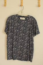 Abercrombie & Fitch White and Blue Floral Printed T-Shirt | M