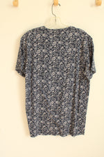 Abercrombie & Fitch White and Blue Floral Printed T-Shirt | M