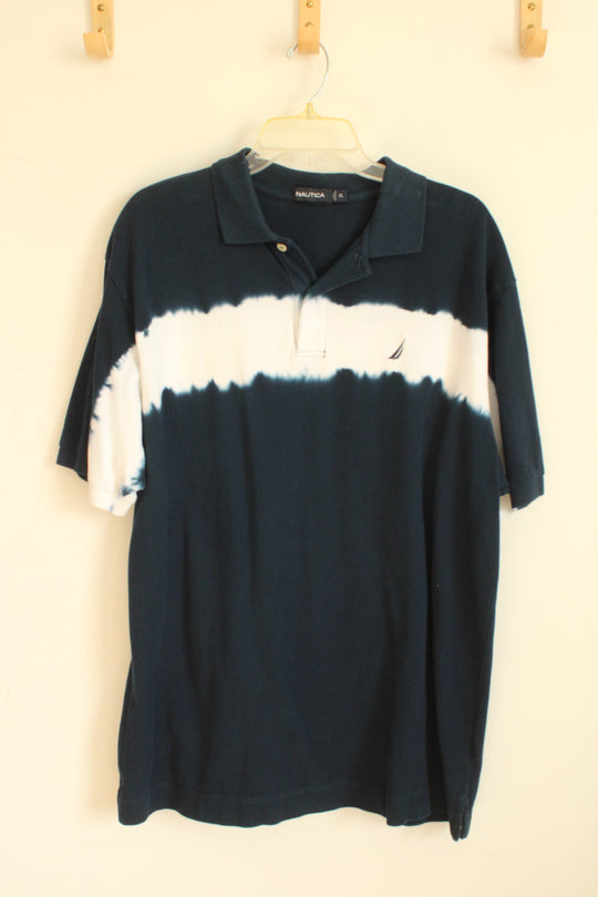 Nautica Black and White Tie-Dye Striped Short Sleeve Polo Shirt | XL