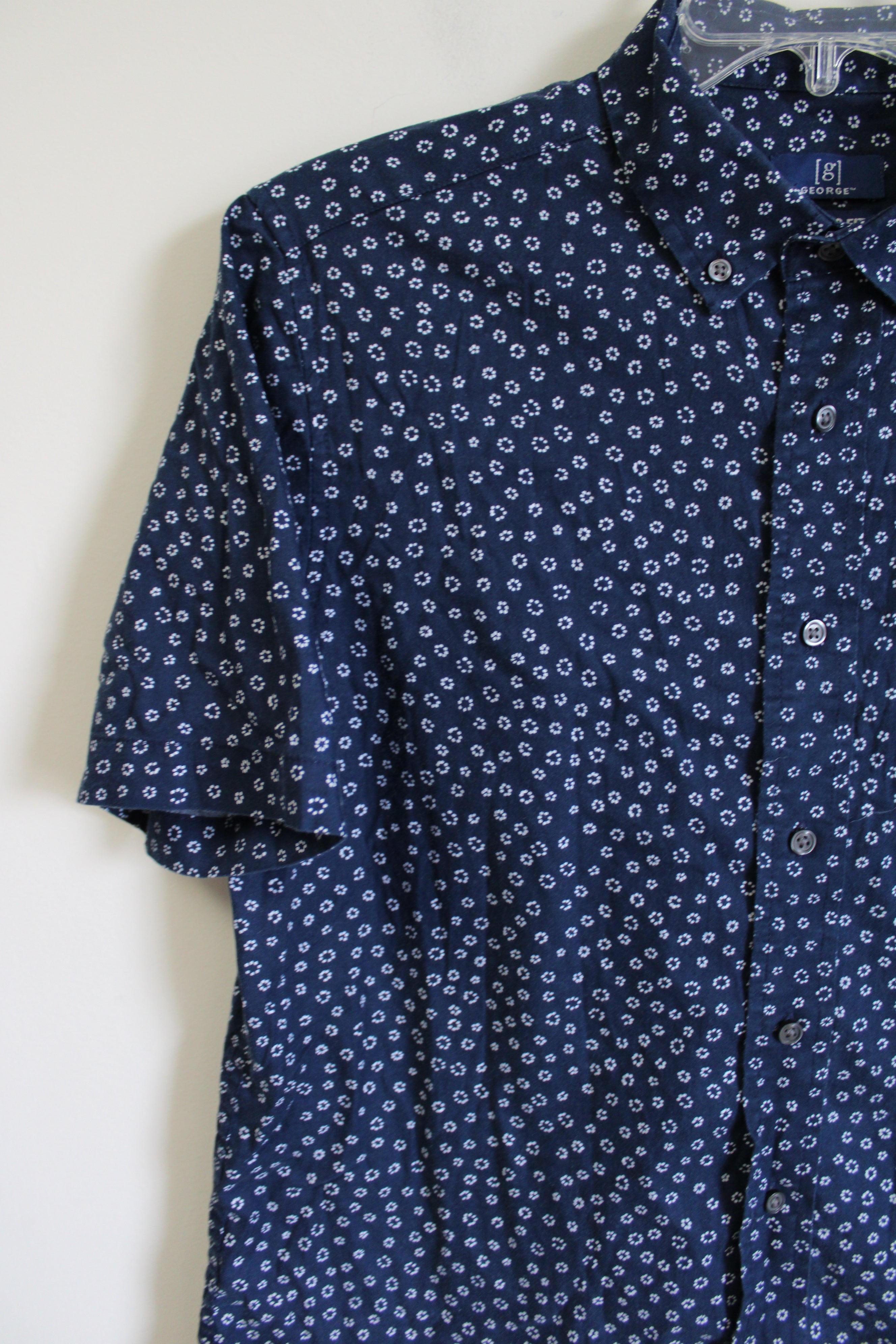George Classic Fit Navy Blue Patterned Button Down Shirt | M
