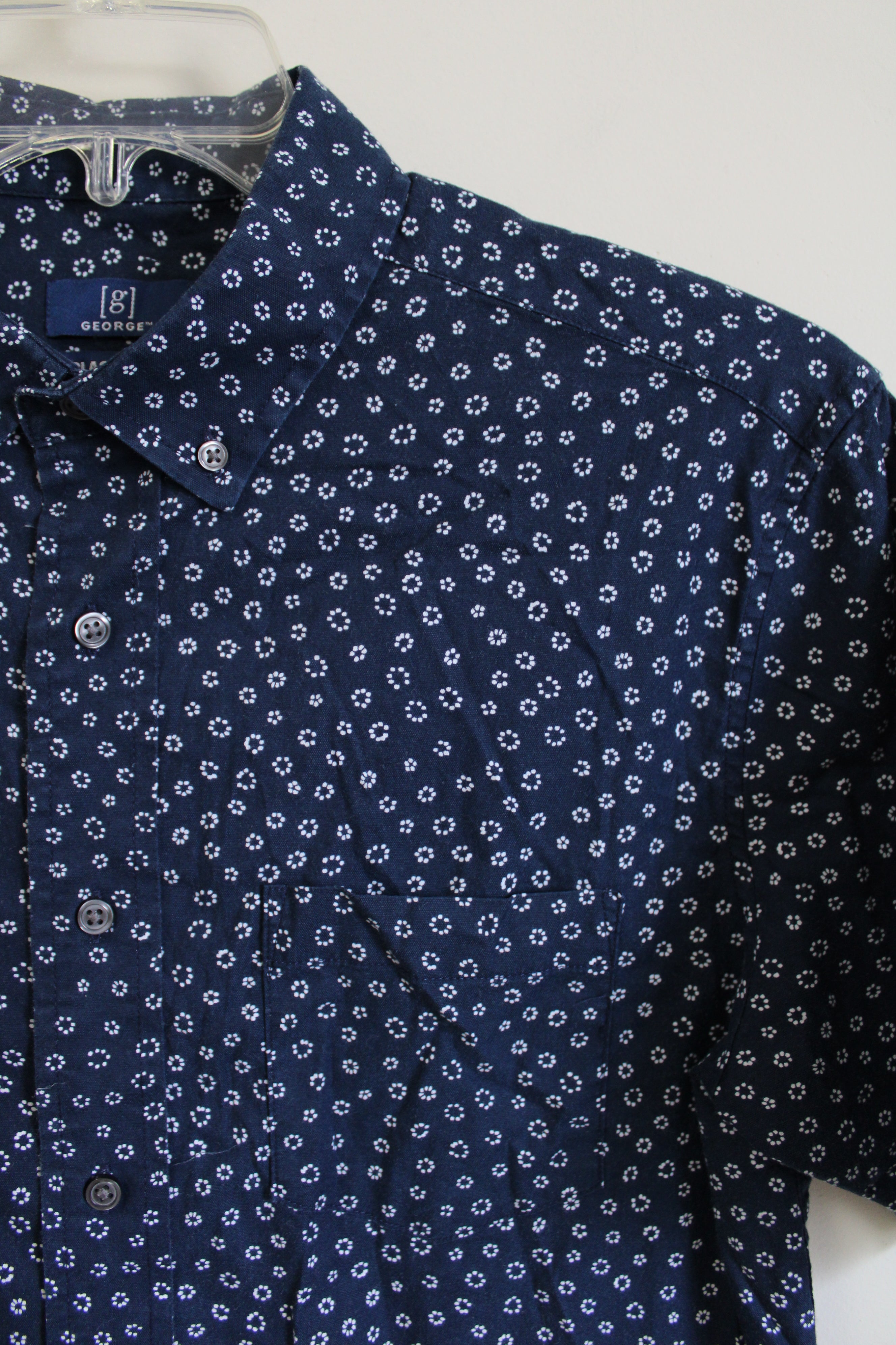 George Classic Fit Navy Blue Patterned Button Down Shirt | M