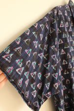 Wings Navy Blue with Bleach-Dye Triangle Short Sleeve Button Down Shirt | XL