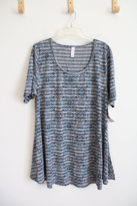NEW LuLaRoe Perfect T Gray Blue & Orange Patterned Top | XL