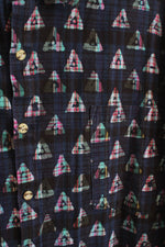 Wings Navy Blue with Bleach-Dye Triangle Short Sleeve Button Down Shirt | XL