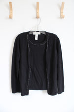 Norton McNaughton Black Soft Beaded Connected Cardigan & Top Set | S