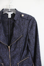 White House Black Market Black & Navy Patterned Jacket | 2