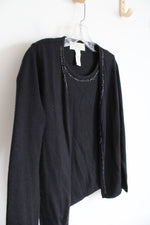 Norton McNaughton Black Soft Beaded Connected Cardigan & Top Set | S