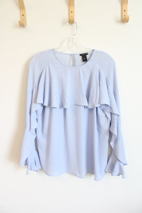 Ann Taylor Factory Light Gray Blue Ruffle Bell Sleeve Blouse | M