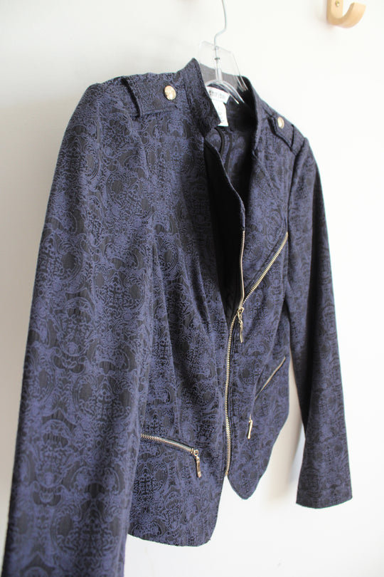 White House Black Market Black & Navy Patterned Jacket | 2