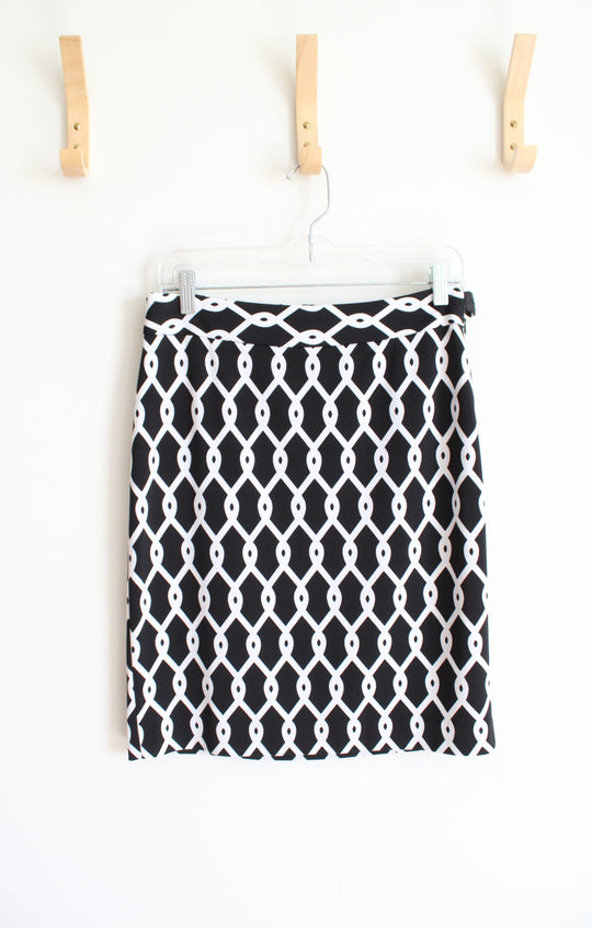 Adrienne Vittadini Black & White Chain Link Pencil Skirt | 6