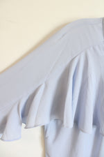 Ann Taylor Factory Light Gray Blue Ruffle Bell Sleeve Blouse | M