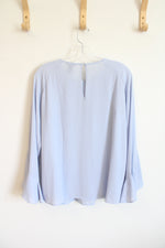 Ann Taylor Factory Light Gray Blue Ruffle Bell Sleeve Blouse | M