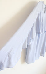 Ann Taylor Factory Light Gray Blue Ruffle Bell Sleeve Blouse | M