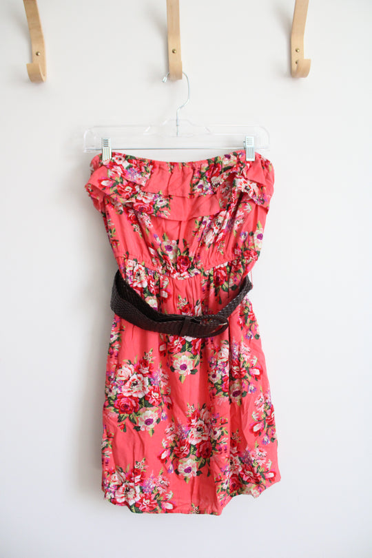 Deb Coral Floral Belted Strapless Top | M