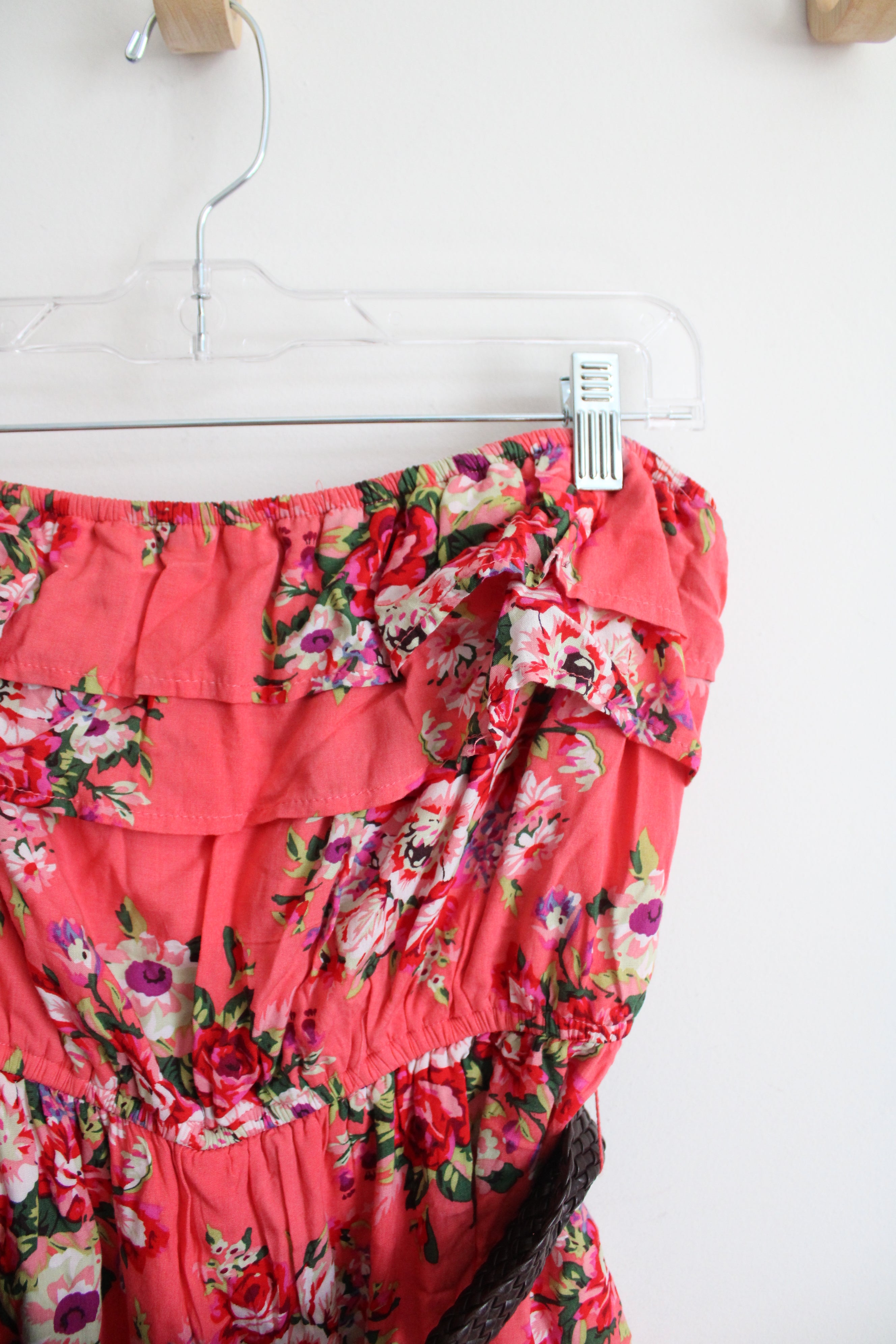 Deb Coral Floral Belted Strapless Top | M