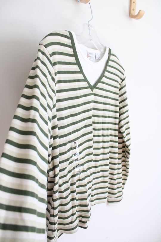 NEW Hasting & Smith Green & White Striped Long Sleeved Tee | M Petite