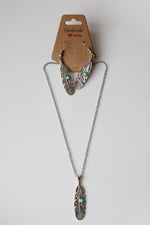 Turquoise Feather Earrings & Necklace Set