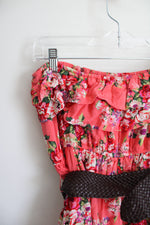 Deb Coral Floral Belted Strapless Top | M