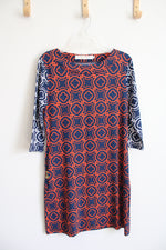 Tracy Negoshian Navy & Orange Patterned Dress | S