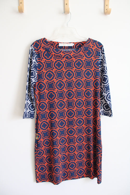 Tracy Negoshian Navy & Orange Patterned Dress | S