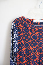 Tracy Negoshian Navy & Orange Patterned Dress | S