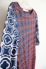 Tracy Negoshian Navy & Orange Patterned Dress | S