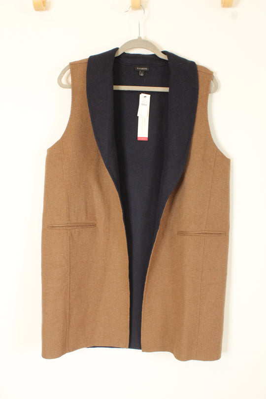 NEW Talbots Camel Brown & Navy Blue Wool Blend Vest | L