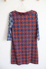 Tracy Negoshian Navy & Orange Patterned Dress | S