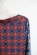 Tracy Negoshian Navy & Orange Patterned Dress | S