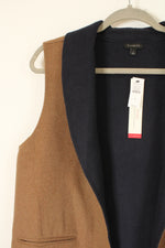 NEW Talbots Camel Brown & Navy Blue Wool Blend Vest | L