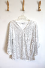 NEW Grace Karin V-Neck Shimmer Sequin White Lined Top | XL