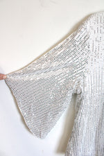 NEW Grace Karin V-Neck Shimmer Sequin White Lined Top | XL