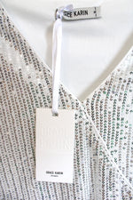 NEW Grace Karin V-Neck Shimmer Sequin White Lined Top | XL