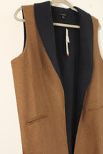 NEW Talbots Camel Brown & Navy Blue Wool Blend Vest | L