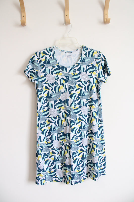 Lands' End Blue & Yellow Fish Patterned Cotton Dress | XS