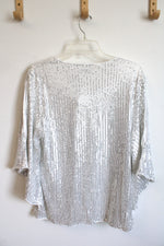 NEW Grace Karin V-Neck Shimmer Sequin White Lined Top | XL