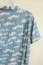 NEW Matix Light Blue Fish Print Short Sleeved Button Down Shirt | M
