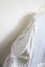 NEW Grace Karin V-Neck Shimmer Sequin White Lined Top | XL