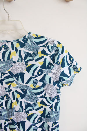 lands end dress Lands' End Blue & Yellow Fish Patterned Cotton Dress